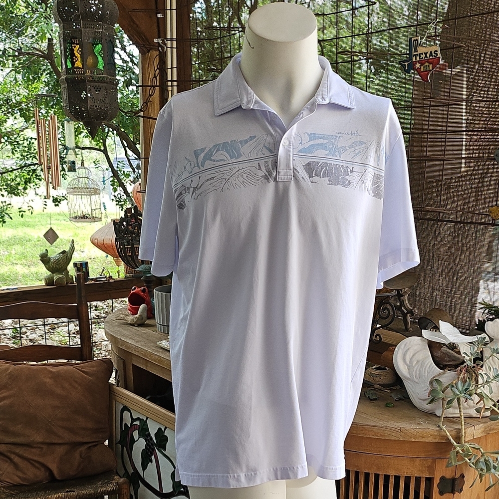 Travis Mathew Tropical Golf Polo Shirt Size XL White Cotton Blend Spanish Oaks - Picture 1 of 9